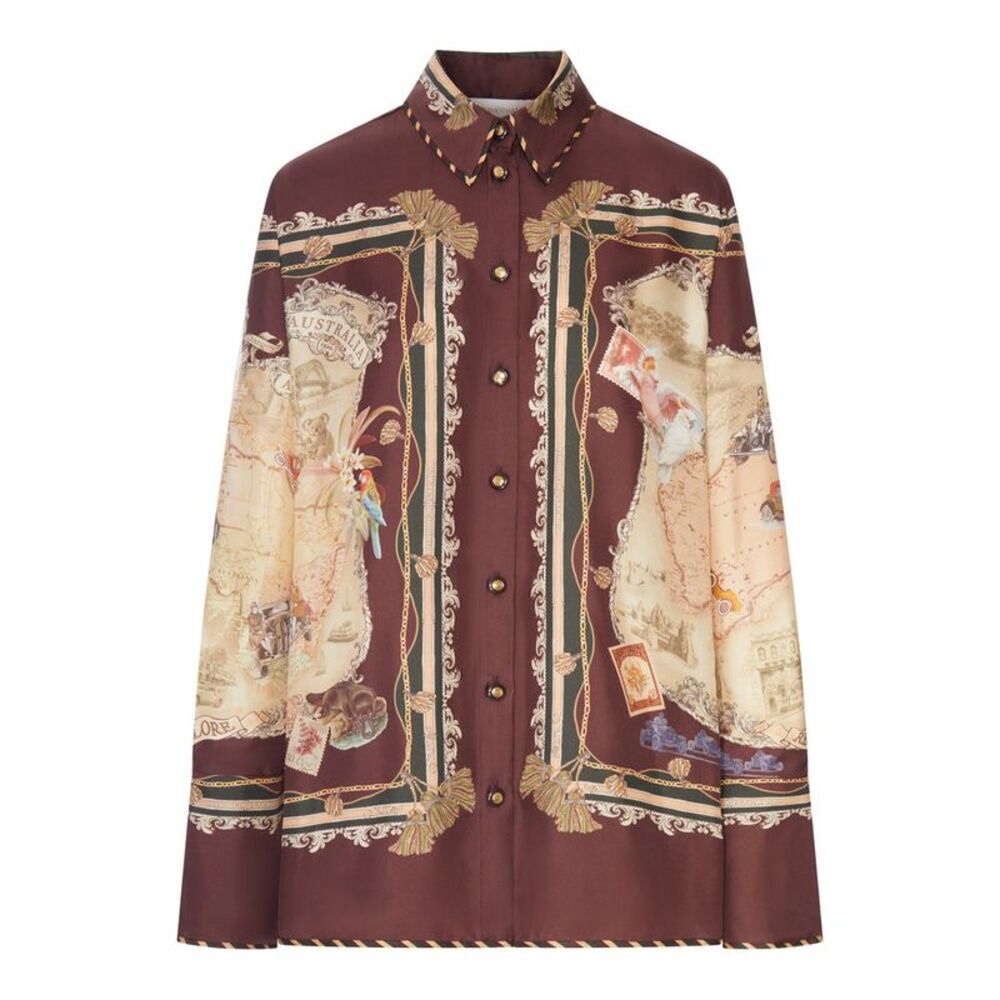 Zimmermann Women Printed Satin Shirt With A Scarf Motif